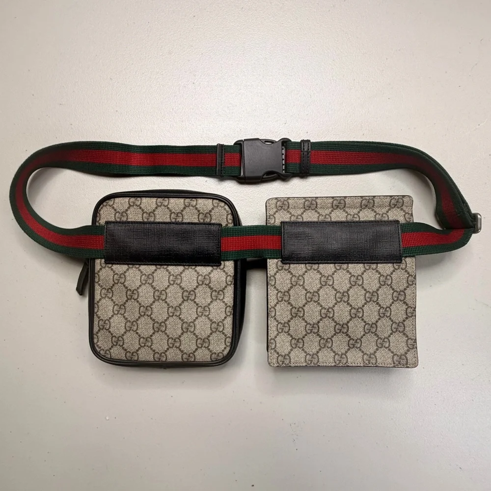 Gucci GG Supreme Belt Bag with Green/Red Waist Strap - Picture 2 of 3